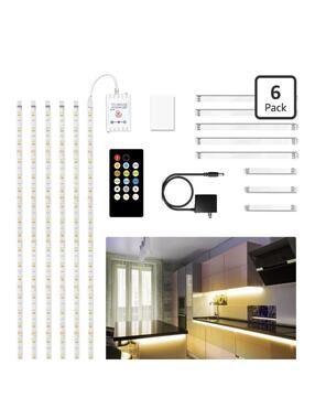 DAYBETTER 6 PCS Under Cabinet LED Strip Lights with Remote, Dimmable, 9.8ft